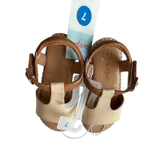 NWT Cat & Jack Girls Cognac Glitter Ankle Strap Sandals Size 7 - Picture 4 of 6